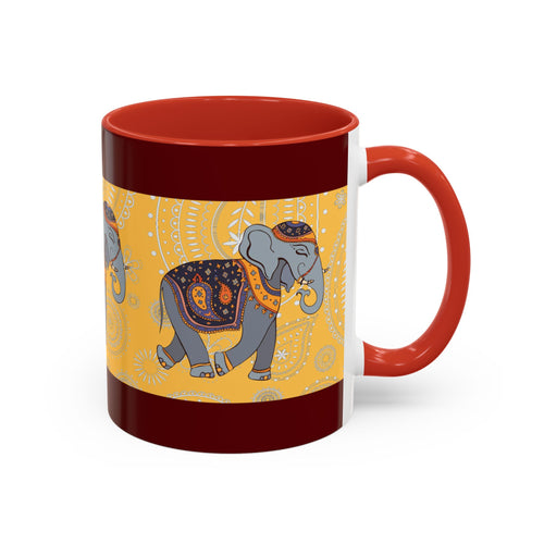 Elephant Mandala Accent Coffee Mug – 11/15oz Decorative Tea Cup