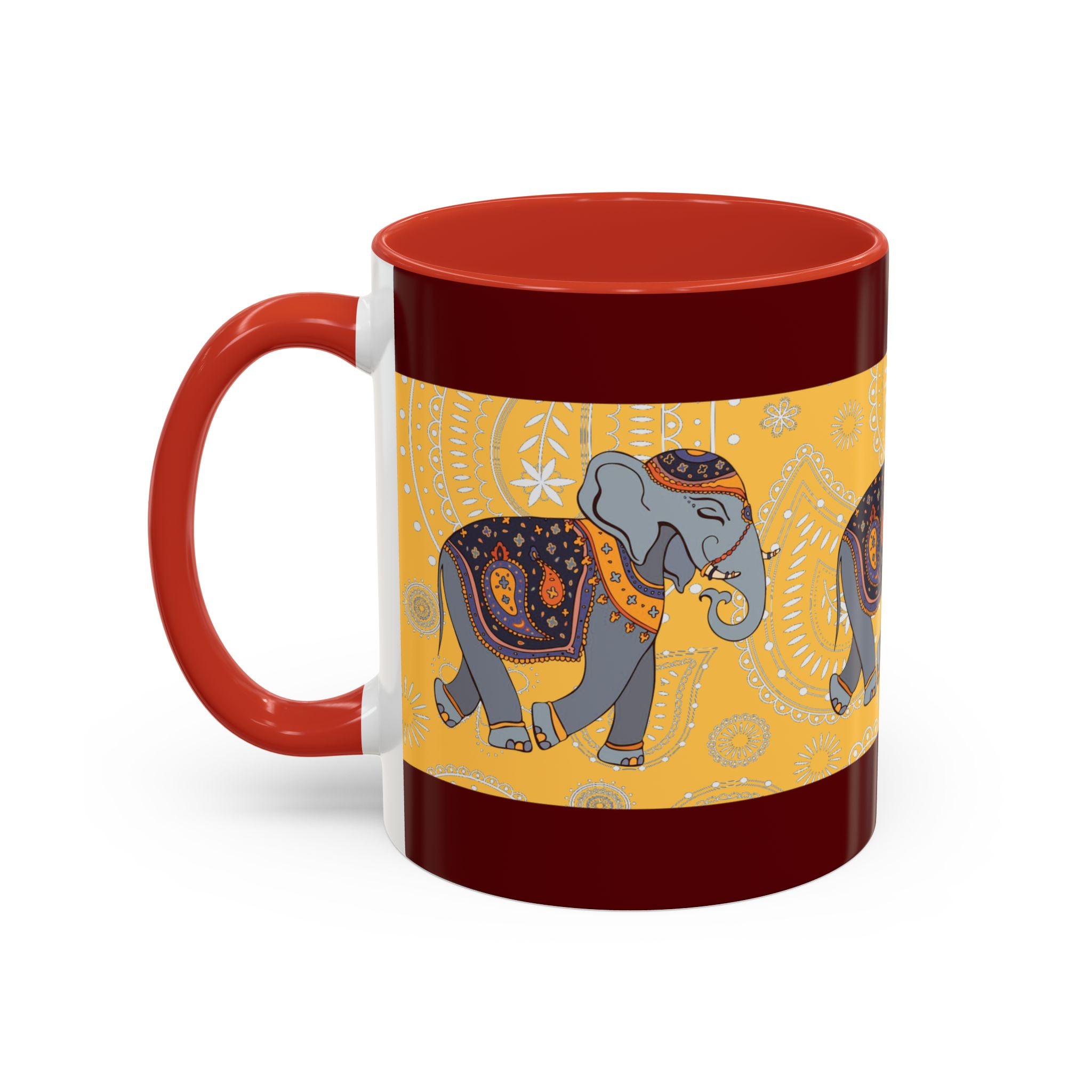 Elephant Mandala Accent Coffee Mug – 11/15oz Decorative Tea Cup